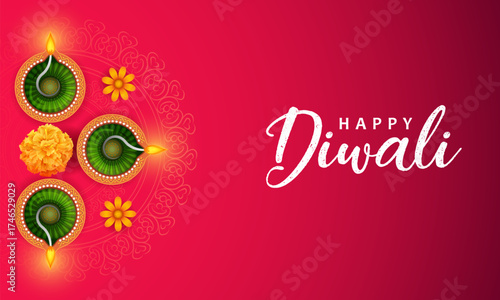 burning diya on Happy Diwali Holiday background for light festival of India