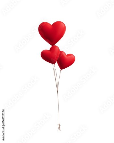 Three red heart balloons tied together – minimal vertical love illustration