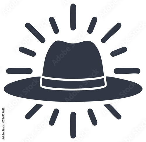 Stylish fedora hat with radiating light lines icon or symbol design.