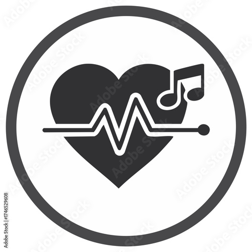 Heartbeat and musical note icon, illustration of health and audio themes, design concept