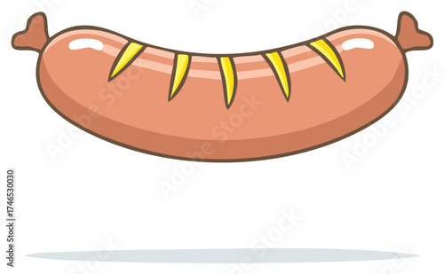 Cartoon Sausage Grilled and Sliced Isolated on a Clean White Background