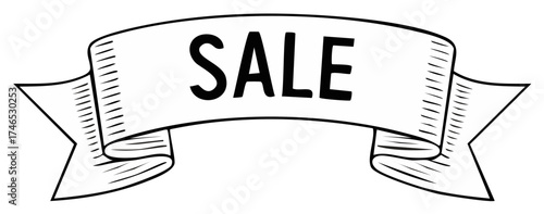 Hand Drawn Sale Banner Ribbon with Black Text Illustration for Business Promotions