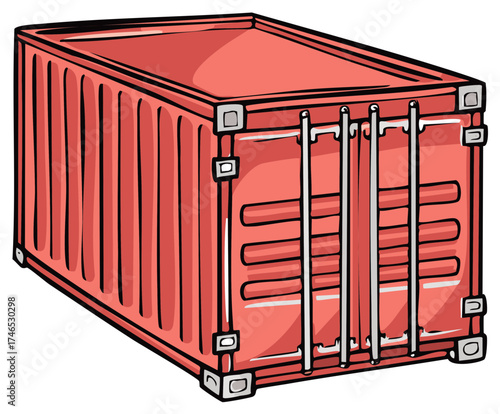 Vibrant Red Shipping Container with Double Doors and Corrugated Sides