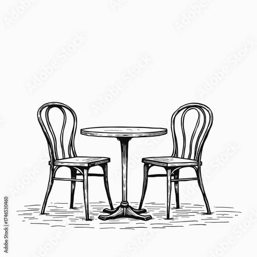 Vintage bistro table with two chairs in minimalist style  
