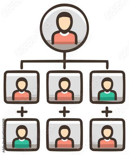 Organizational Hierarchy and Team Growth with New Members Icon