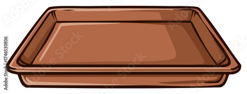 Brown rectangular container, tray illustration, sketch with shadow, brown, shadow, isolated