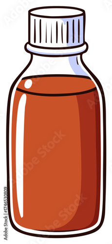 Simple cartoon illustration of a glass bottle filled with amber liquid and a white cap