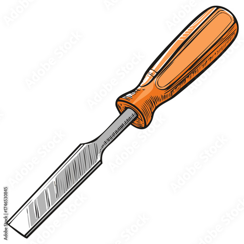 Orange and gray illustration of a chisel tool