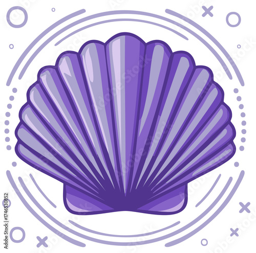 Vibrant Purple Scallop Shell Decorative Sea Ocean Element Vector Illustration