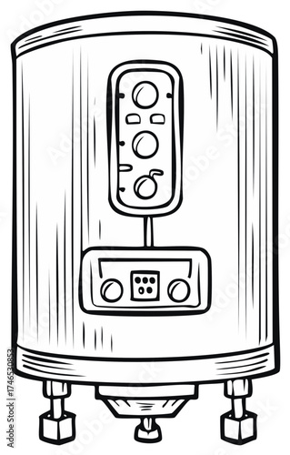 Modern electric water heater with digital control panel and circular buttons illustration