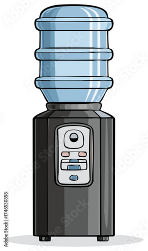 Water Cooler Cartoon Illustration: Office Water Dispenser, Pure Refreshment, Fresh Aqua