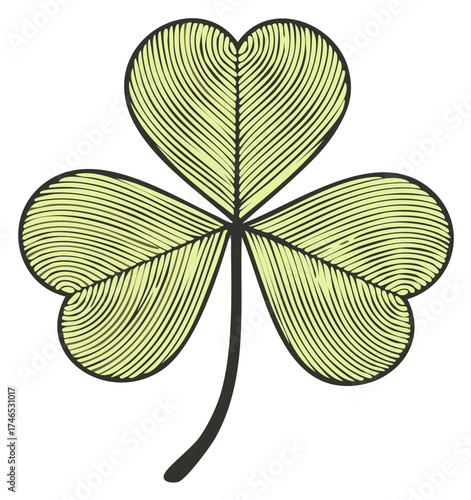 Shamrock Illustration with Engraved Lines for Saint Patrick's Day Symbol