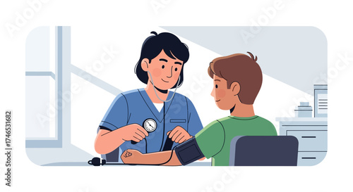 Medical Professional Measuring a Patient's Blood Pressure in a Clinic Setting