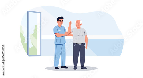 Doctor Examining Elderly Patient's Shoulder for Medical Checkup