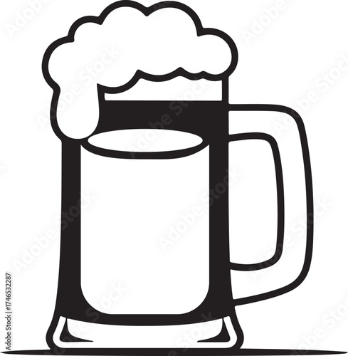 Black Silhouette Icon of a Beer Mug Filled with Frothy Foam drink beverage