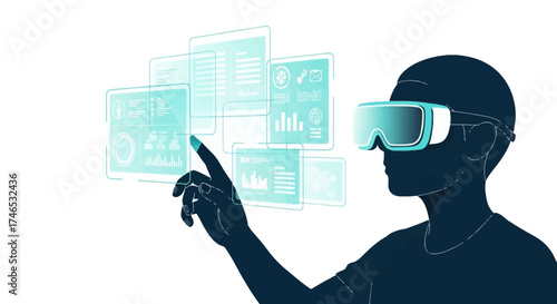 Silhouette Interacting with Virtual Reality Interface Futuristic Technology Concept