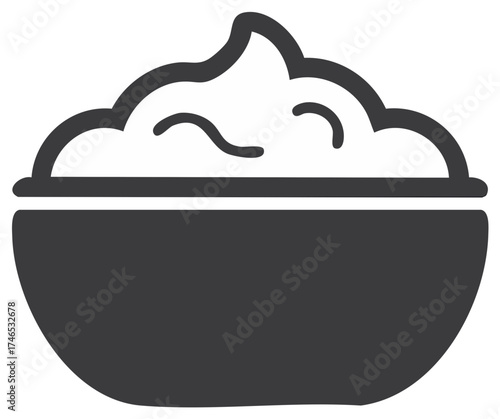 Minimalist Outline Icon of a Food Bowl Filled with Creamy Whipped Substance