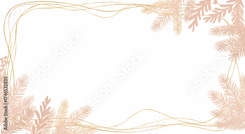 Elegant Botanical Frame with Delicate Foliage and Gold Accents on a White Background
