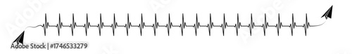 Abstract paper plane origami airplane, editable stroke ekg shape route, healthy heart vector. Creative medical science concept design to use for cardiology, healthcare business, love concept projects.