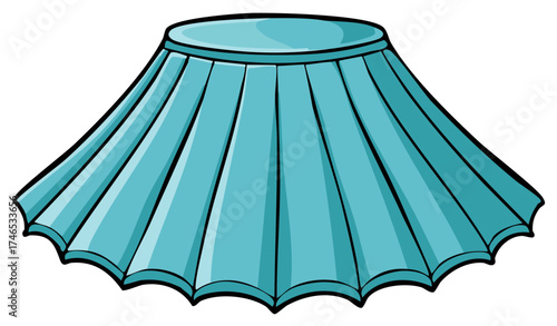 Simple cartoon illustration of a stylish light blue pleated skirt with a flared design