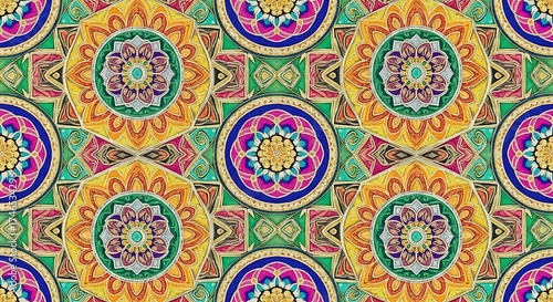 Wallpaper Mural Vibrant kaleidoscopic pattern, symmetrical floral arrangement seamless repeat Torontodigital.ca