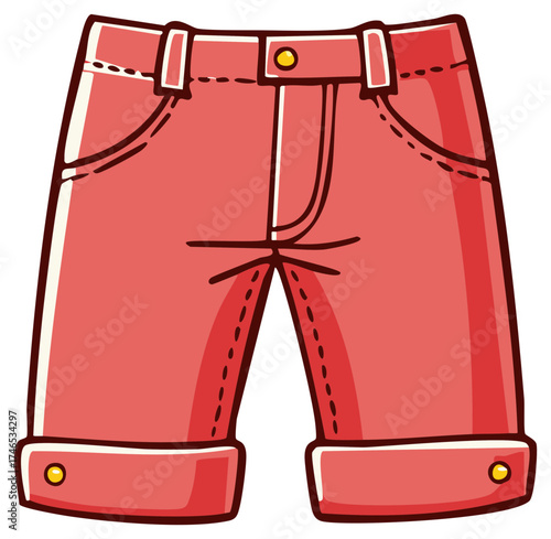Simple cartoon illustration of red shorts with rolled up cuffs