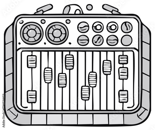 Cartoon Graphic Sound Mixer: Musical Audio Control Panel Interface Design