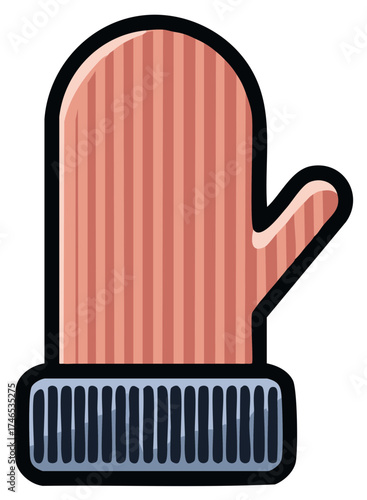 Cartoon striped mitten hand apparel, isolated winter handwear icon illustration