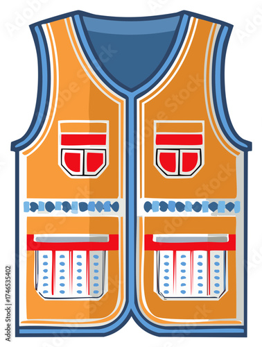 Stylized Safety Vest Illustration with Pockets and Reflective Details