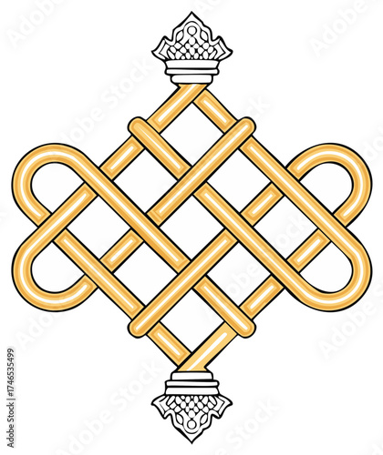 Intricate Golden Celtic Knot with Decorative Ornaments at Top and Bottom
