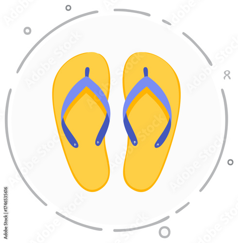 Bright yellow flip-flops with blue straps, perfect for summer beach holidays and tropical travel