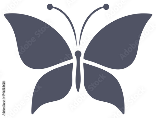 Minimalist silhouette of a butterfly with large wings and antennae