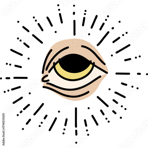 A Stylized Eye Illustration featuring Radiating Lines and Patterns