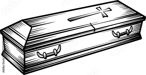 Coffin with a cross isolated on white background