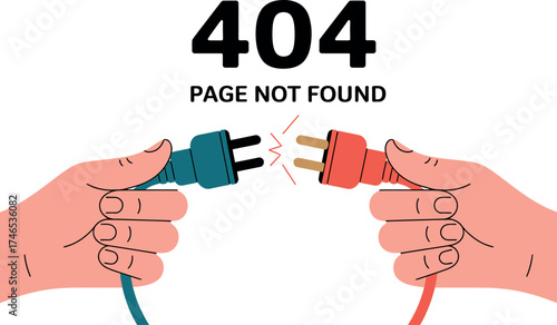Error 404 page not found with disconnected electric plugs isolated on white background