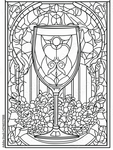 Vektorgrafik aus der Reihe: malbuch, malseite, printable, erwachsene, ausmalen, vorglühen, glas, mandala, sakral, kloster, mädelsabend, kirchenfenster,
