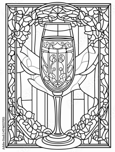 Vektorgrafik aus der Reihe: malbuch, malseite, printable, erwachsene, ausmalen, vorglühen, glas, mandala, sakral, kloster, mädelsabend, kirchenfenster,