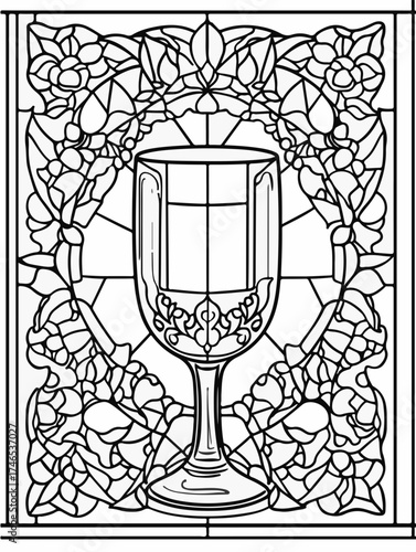 Vektorgrafik aus der Reihe: malbuch, malseite, printable, erwachsene, ausmalen, vorglühen, glas, mandala, sakral, kloster, mädelsabend, kirchenfenster,
