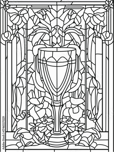 Vektorgrafik aus der Reihe: malbuch, malseite, printable, erwachsene, ausmalen, vorglühen, glas, mandala, sakral, kloster, mädelsabend, kirchenfenster,