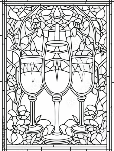 Vektorgrafik aus der Reihe: malbuch, malseite, printable, erwachsene, ausmalen, vorglühen, glas, mandala, sakral, kloster, mädelsabend, kirchenfenster,