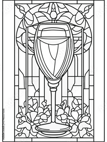 Vektorgrafik aus der Reihe: malbuch, malseite, printable, erwachsene, ausmalen, vorglühen, glas, mandala, sakral, kloster, mädelsabend, kirchenfenster,