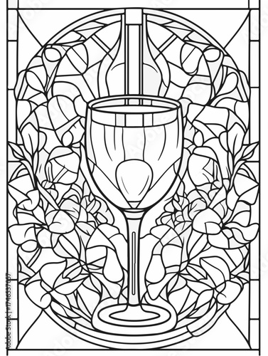 Vektorgrafik aus der Reihe: malbuch, malseite, printable, erwachsene, ausmalen, vorglühen, glas, mandala, sakral, kloster, mädelsabend, kirchenfenster,