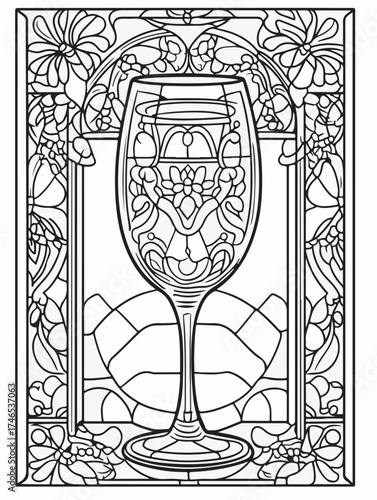 Vektorgrafik aus der Reihe: malbuch, malseite, printable, erwachsene, ausmalen, vorglühen, glas, mandala, sakral, kloster, mädelsabend, kirchenfenster,