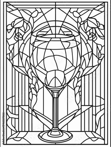 Vektorgrafik aus der Reihe: malbuch, malseite, printable, erwachsene, ausmalen, vorglühen, glas, mandala, sakral, kloster, mädelsabend, kirchenfenster,