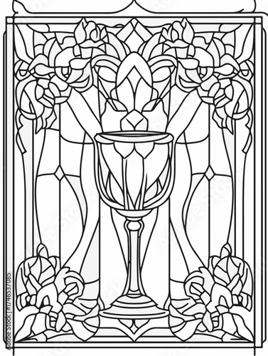 Vektorgrafik aus der Reihe: malbuch, malseite, printable, erwachsene, ausmalen, vorglühen, glas, mandala, sakral, kloster, mädelsabend, kirchenfenster,
