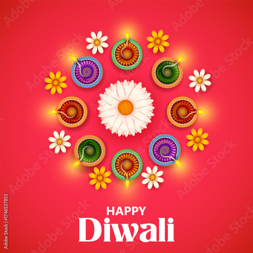 burning diya on Happy Diwali Holiday background for light festival of India