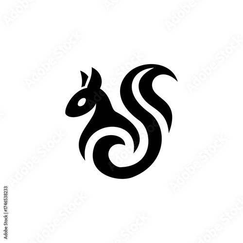 Stylized squirrel logo design in black silhouette with elegant curves and modern abstract lines