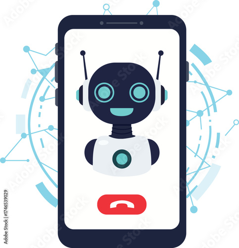 AI Assistant Robot on Smartphone Call Screen Chatbot Technology Artificial Intelligence Virtual Support Modern