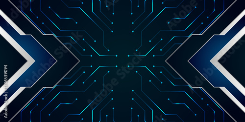Futuristic Digital Circuit Board with Arrows and Glowing Data Connection