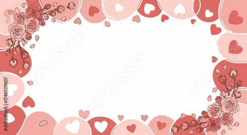 Heart-shaped frame with flowers and balloons for Valentine's Day, birthdays, or celebrations